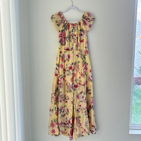 Billabong linger here yellow floral off the shoulder maxi dress size medium boho - Picture 2 of 16